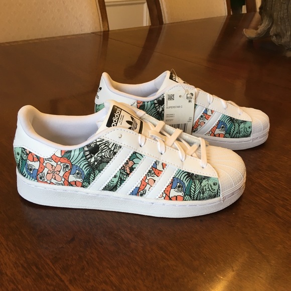 adidas Shoes | Kids Tropical Print Superstars Nwt Sz3 | Poshmark